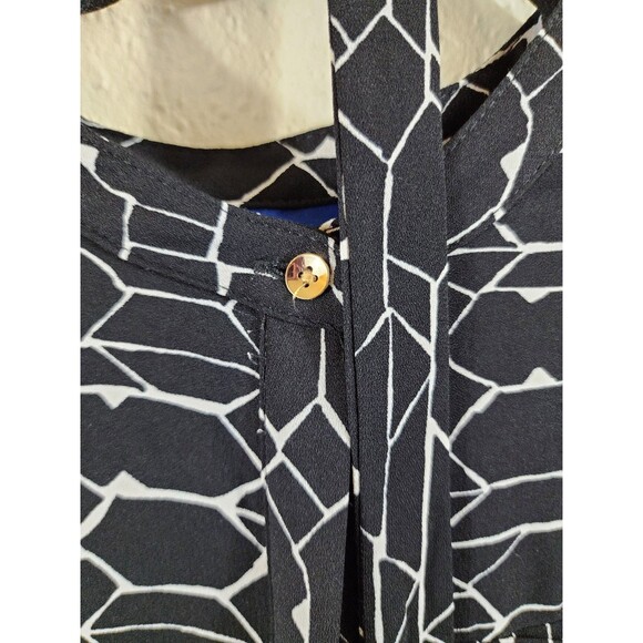 Apt 9 Womens M Black White Geometric Long Sleeve Button Up Belted Dress - Picture 5 of 10